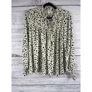 Betsey's Boutique Shop Blouse Women's Medium Polka Dot Pleated Tassel Top
